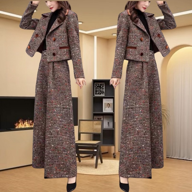 2025秋冬新款时尚套装女时髦洋气西装短外套阔腿裤气质加绒两件套,女装/女士精品,时尚套装,淘宝优惠券,粉丝福利购,淘宝优惠卷