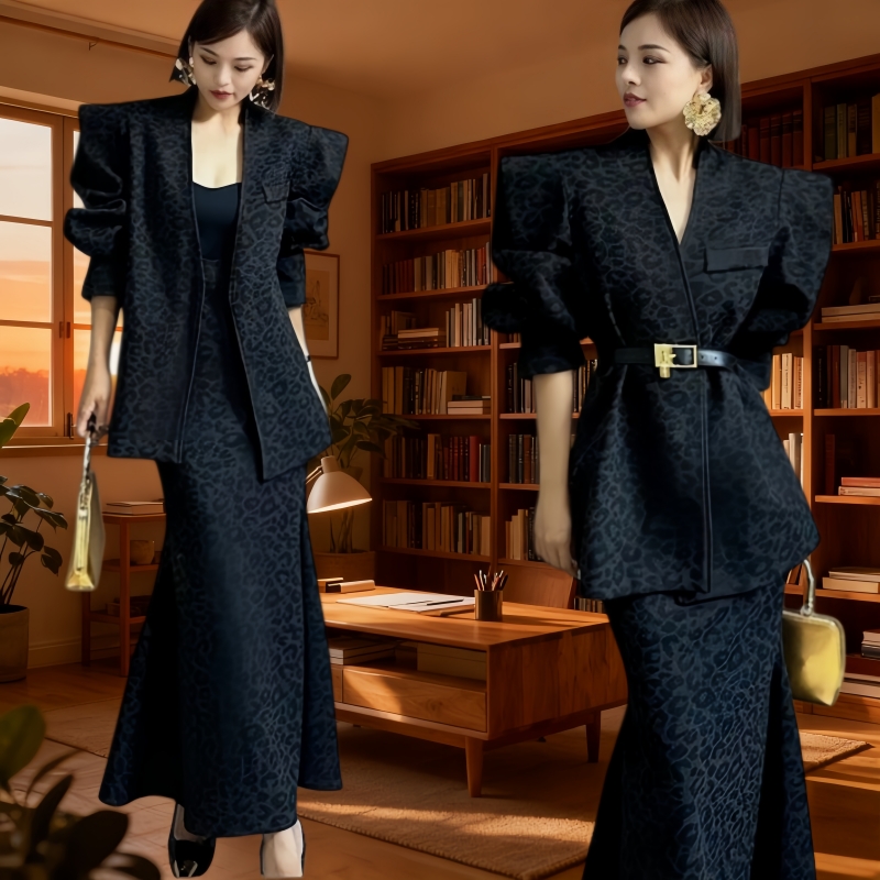 2025秋冬新款女装气质御姐穿搭一整套别致设计感外套半身裙两件套