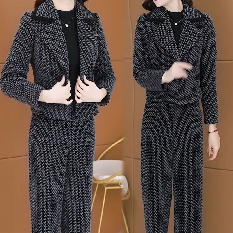 小香风气质两件套2025秋冬新款时尚西装领短外套裤子套装高级穿搭
