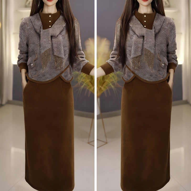 春秋新款高端百搭时尚显瘦洋气上衣休闲气质高级感半身裙两件套潮