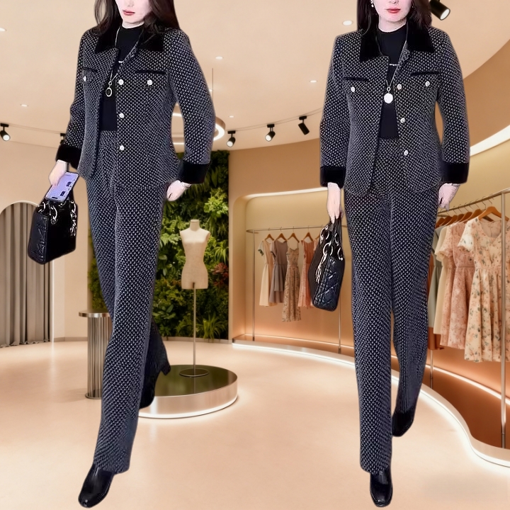 2025秋冬新款小香风职业套装今年流行时尚洋气外套裤子通勤两件套