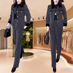 洋气外套裤 今年流行时尚 子通勤两件套 小香风职业套装 2025秋冬新款