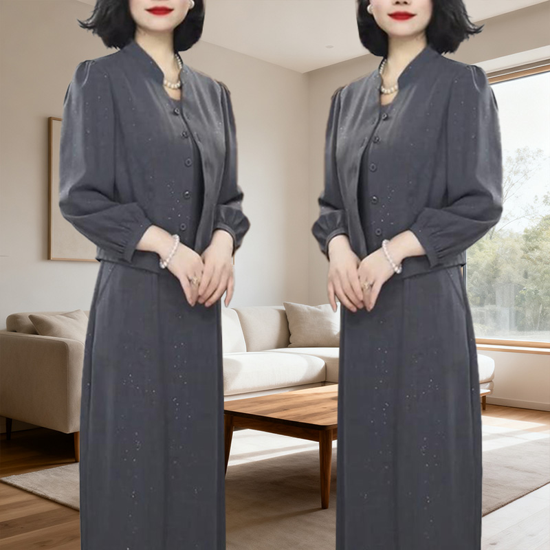 2025秋季新款妈妈装显瘦连衣裙今年流行的女装套装气质减龄两件套