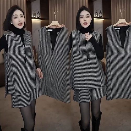 2025春季新款独特时尚高端简约气质斜条纹无袖上衣短裤显瘦套装女