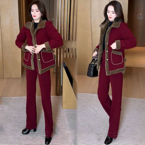 高端气质加厚时尚套装女2025秋冬新款洋气外套直筒裤气质两件套潮