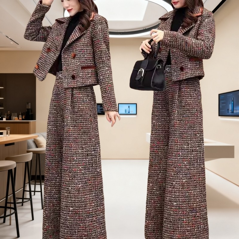 小香风西装领短款外套裤子气质两件套女2025秋冬新款减龄洋气套装,女装/女士精品,时尚套装,淘宝优惠券,粉丝福利购,淘宝优惠卷