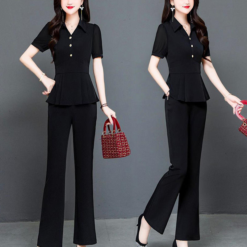 夏新款时尚显瘦洋气漂亮遮肉上衣休闲气质高级感裤子两件套潮女