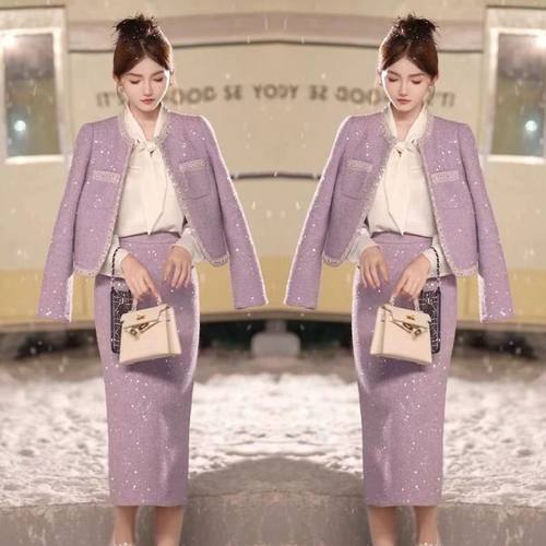 高级感法式小香风套装女2024新款秋冬气质名媛外套半身裙两件套装
