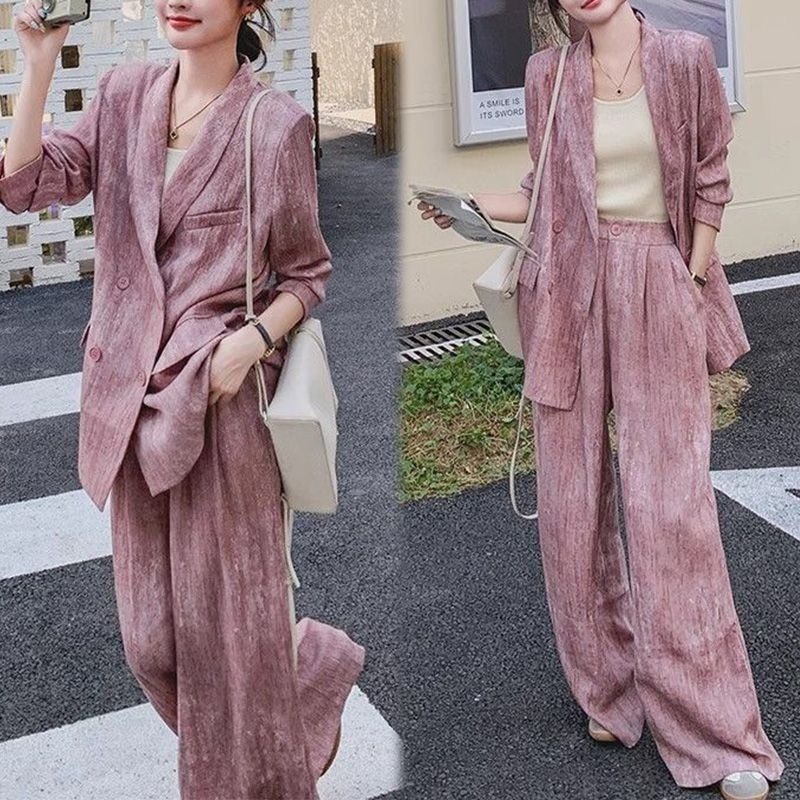 2025春季新款遮肉收腰西装套装高级气质时尚休闲西服阔腿裤两件套,女装/女士精品,时尚套装,淘宝优惠券,粉丝福利购,淘宝优惠卷