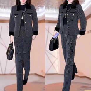 小香风时尚套装女冬季新款洋气质加厚保暖显瘦短外套阔腿裤两件套