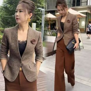小香风无领西服外套长裤 高端时尚 法式 2025秋冬新款 两件套 气质套装