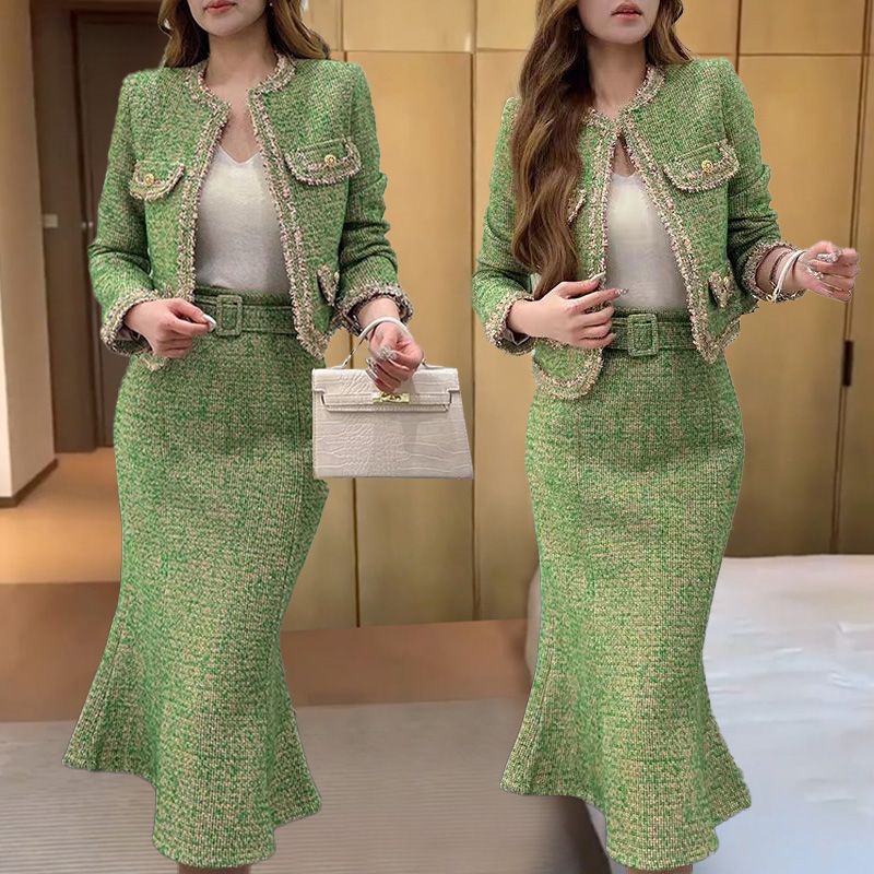 法式小香风套装裙2025秋冬新款高端轻奢名媛风富家千金洋气两件套