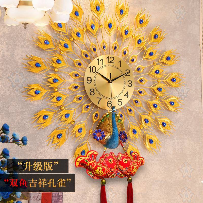 孔雀钟表挂钟客厅欧式装意家用静创音个性201902饰时尚时钟墙表石