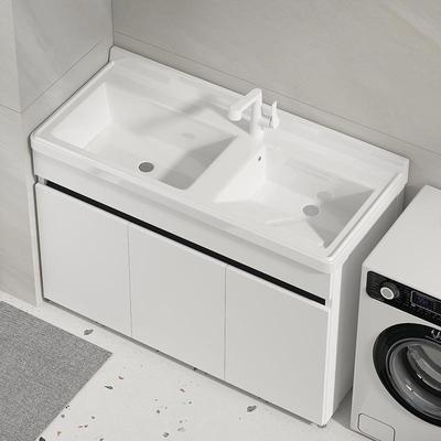 水双盆大水池洗衣柜台带搓衣板卫生间阳陶瓷一体416槽加深洗脸池