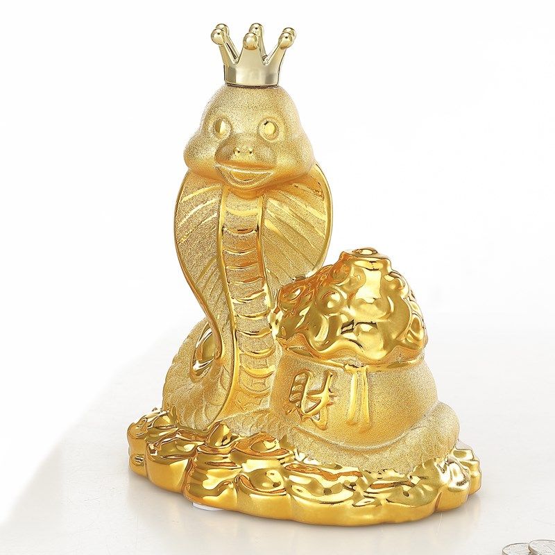 2025年蛇生肖办公桌面陶瓷存钱罐金蛇摆件装饰品大小号储蓄罐礼物