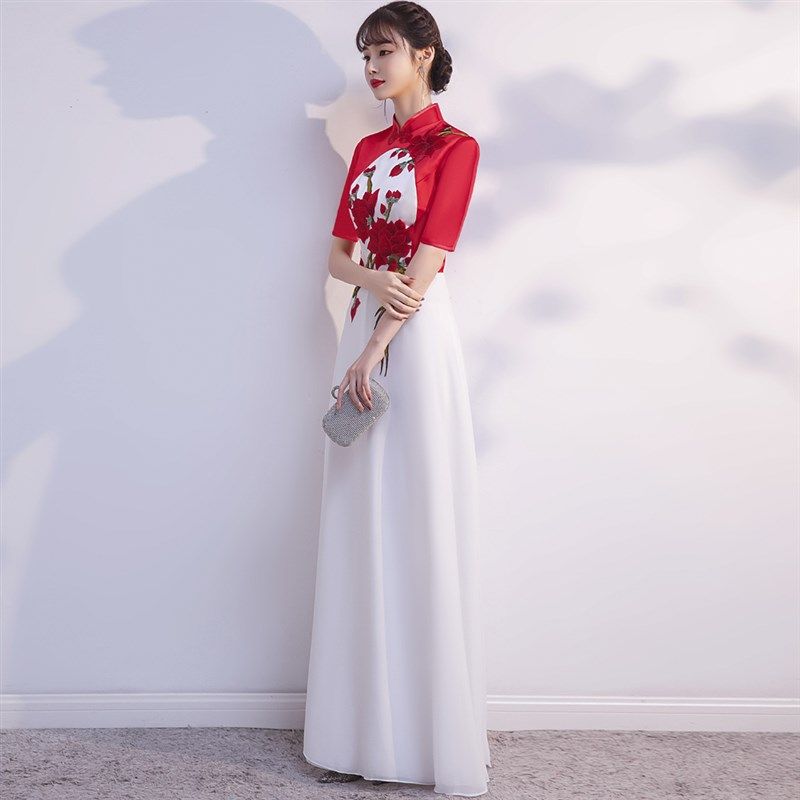 大合唱团演出服女长裙红色长款独唱表演比赛服装指挥主持人晚礼服