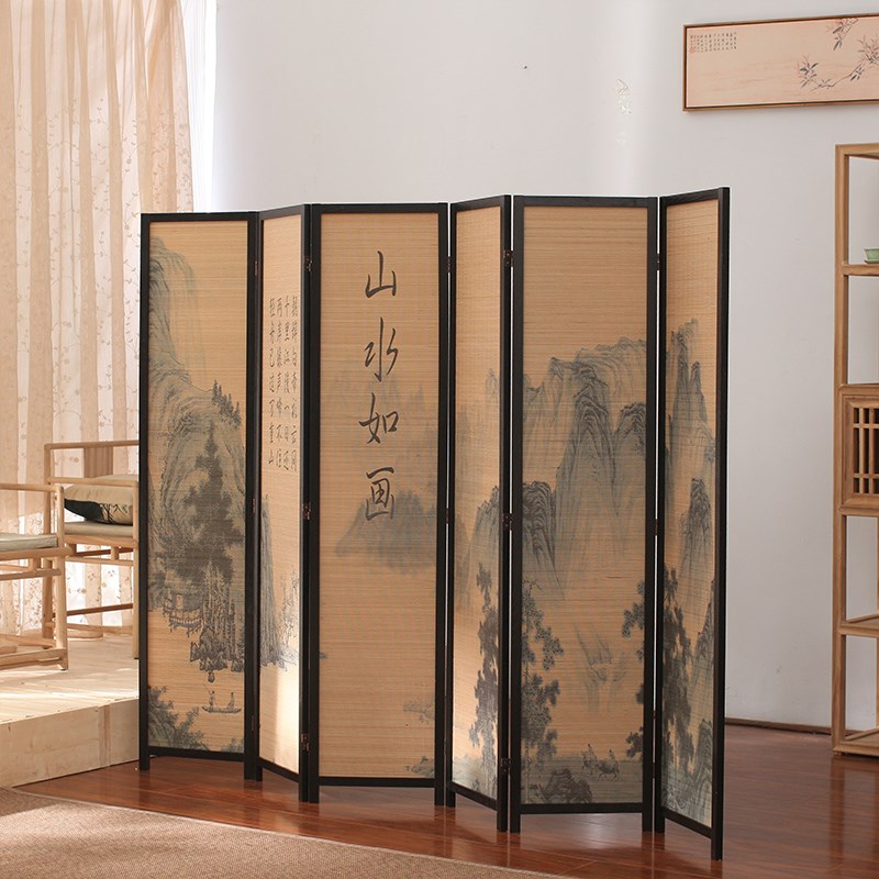 新中式实木屏风隔断折屏客厅竹子室内遮挡屏障做旧办公室书房茶室