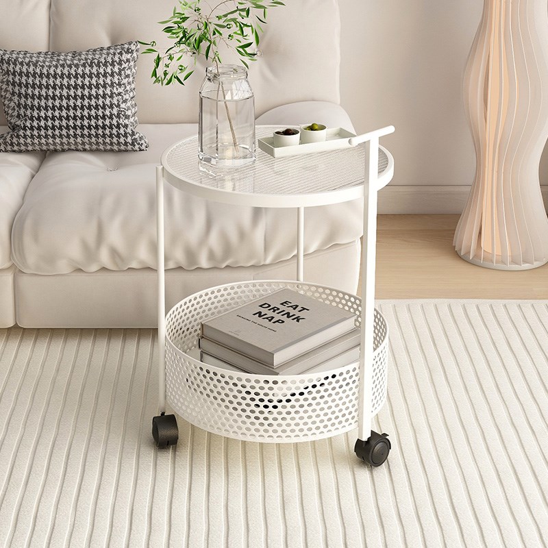 奶油风客厅沙发边几角几网红高颜值收纳小推车阳台可移动圆形茶几