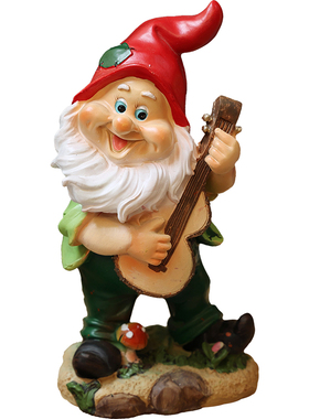 田园卡通小矮人吹奏吉他乐器装饰庭院阳台客厅餐厅幼儿园室内摆件