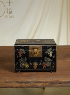 十境OTlife 刻花抽屉首饰漆盒新中式家居客厅酒店样板间软装摆件