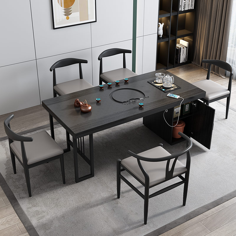 新中式茶桌家用茶台办公室茶道套装烧水壶一体茶桌椅组合一桌五椅