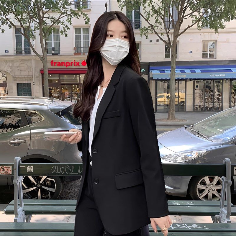 春装免烫宽松正装女套装大学生面试西装职业工作西服黑色气质外套