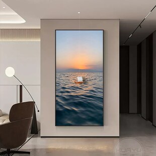 立体小船风平浪静入口装饰画入口走廊过道抽象水波纹无框质感挂画