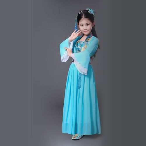 女童古装汉服中国风七仙女公主裙皇后贵妃服装古代唐装古筝表演服