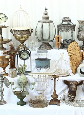 美式欧式家居饰品庭院装饰铁艺仿古做旧摆件烛台奖杯花盆墙上挂件