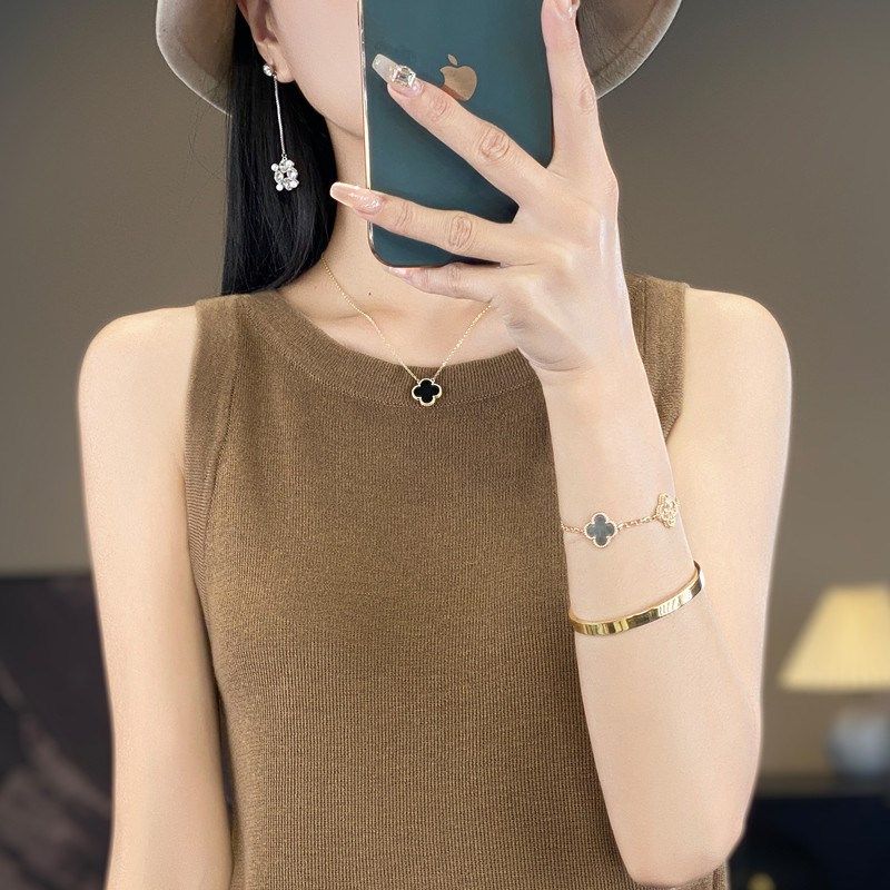 圆领吊带背心女内搭时尚洋气时髦显瘦羊毛打底衫条纹针织无袖上衣