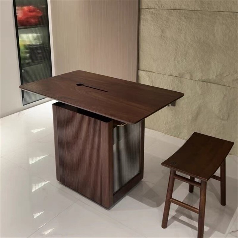 北美黑胡桃木小茶桌实木茶台可移动茶水柜阳台茶几沙发边家具定制