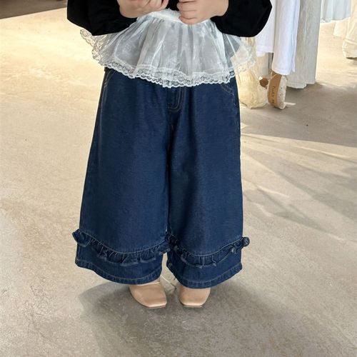 2024秋季新品女童宽松百搭文艺小清新木耳花边裤子女宝宝牛仔裤韩