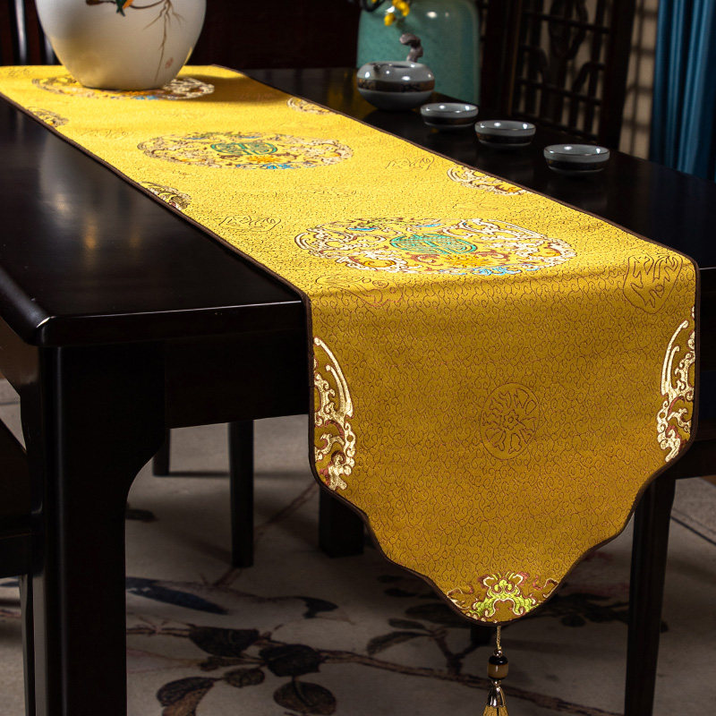 中式禅意桌旗茶桌布茶旗客厅电视机柜茶几长条盖布缎面新中式床旗