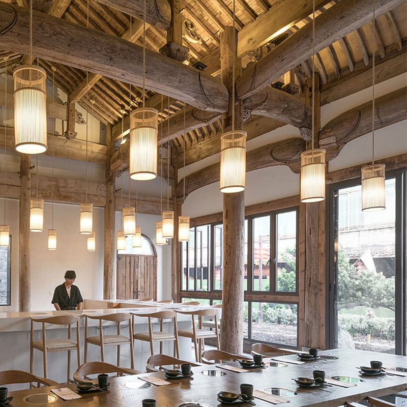 竹编吊灯新中式餐厅饭店吧台竹艺灯笼禅意茶室民宿火锅店日式灯具,家装灯饰光源,餐厅吊灯,淘宝优惠券,粉丝福利购,淘宝优惠卷