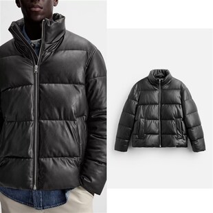 柜799!新品男装黑色保暖仿皮棉服立领皮衣拉链夹克外套 8281313