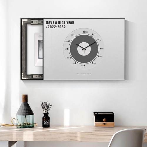 柏拉图纪年电表箱装饰画带钟款客厅简约电源箱推拉液压电表箱壁画