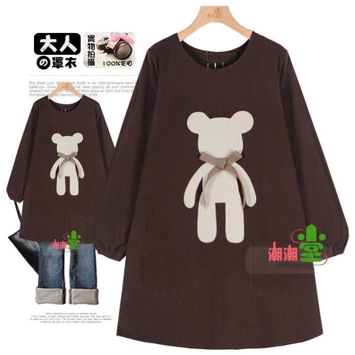 薄款の大人罩衣｜啡色小熊防水防油家用厨房女长袖围裙纯棉春夏季,3C数码配件,USB多功能数码宝,淘宝优惠券,粉丝福利购,淘宝优惠卷