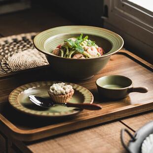 一人食餐具套装陶瓷碗碟盘子复古精致中古粗陶仪式感家用高级餐盘