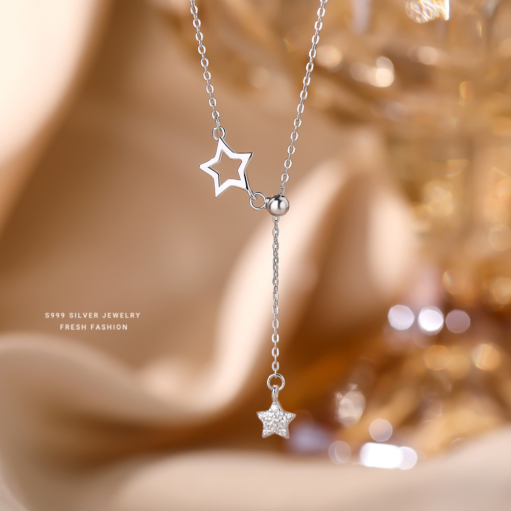 日本品质S999纯银小星星项链女韩版ins流苏小众百搭五角星可调节