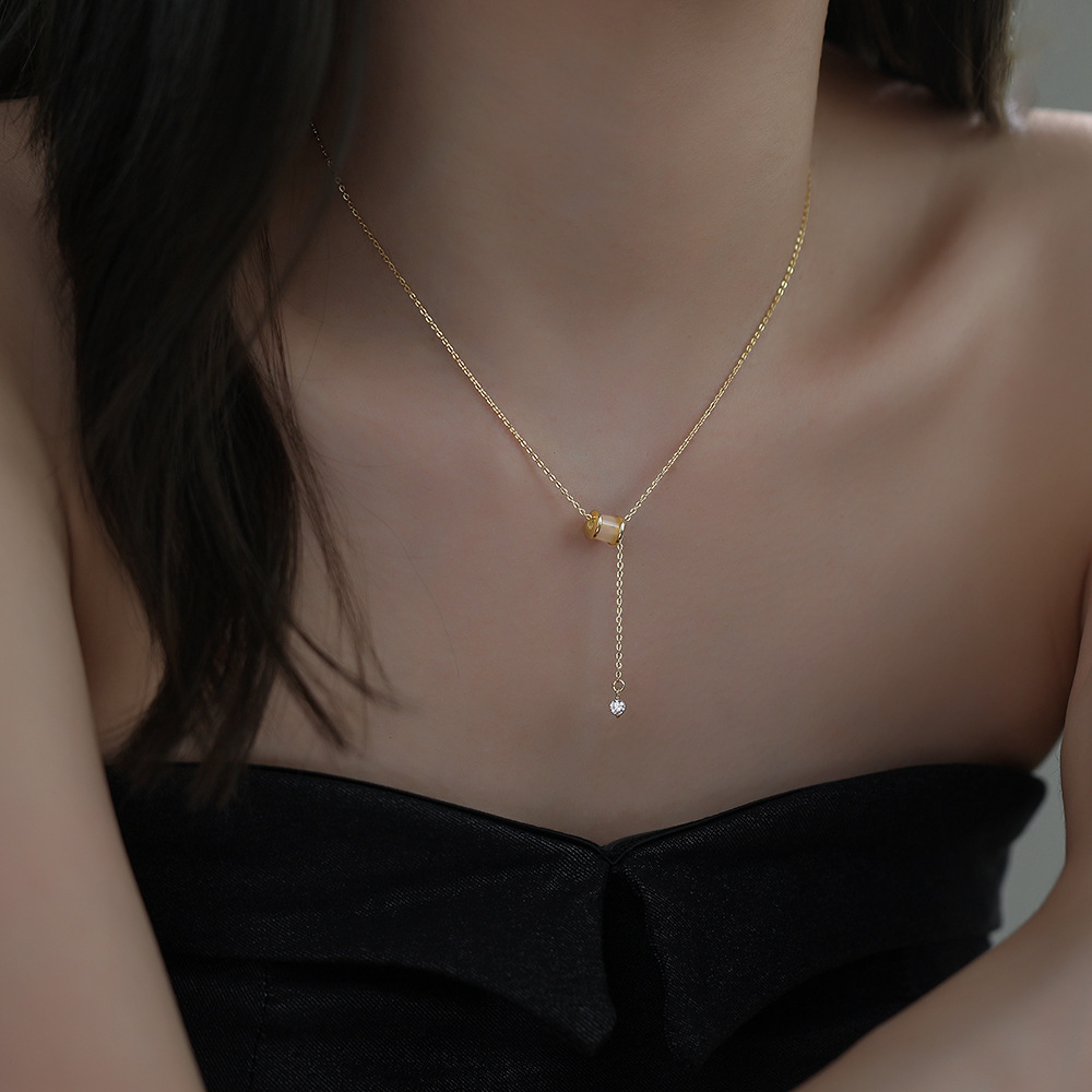 日本品质S999纯银白玉髓小蛮腰项链女流苏小众设计感个性百搭ins