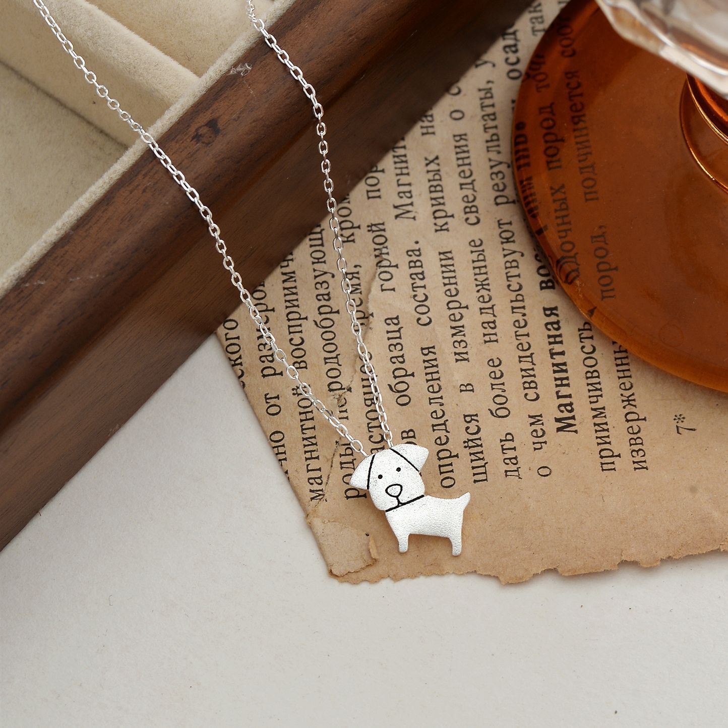 日本品质S925纯银喷砂可爱小狗项链女气质轻奢小众设计萌宠吊坠项
