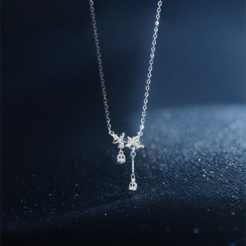 日本品质足银999小众铃兰花流苏项链女轻奢精致高级感锆石花朵气