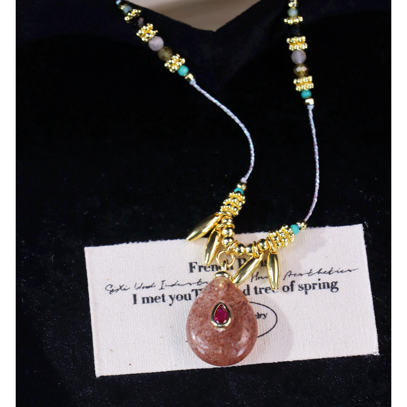 日本品质 天然草莓晶吊坠编绳项链高级感轻奢毛衣链复古小众款配