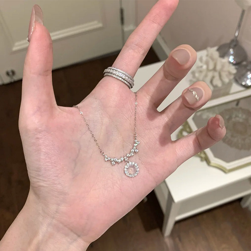 日本品质S925纯银精致闪钻白玛瑙项链女轻奢高级感微笑锆石时尚百