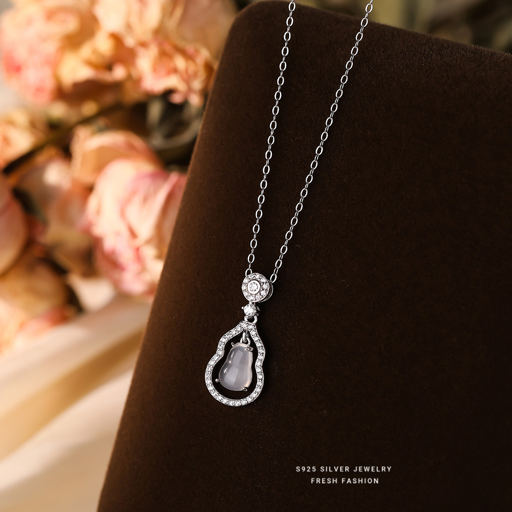 日本品质S925纯银白玉髓葫芦吊坠项链女2025款微镶轻奢国风小清新