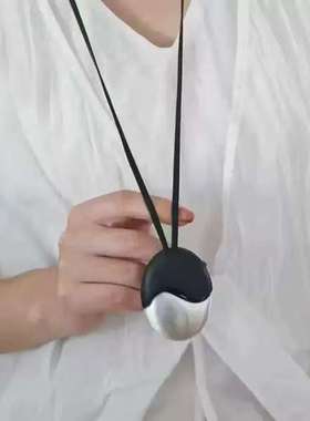 日本品质黑檀木金银拉丝吊坠丹麦个性小众设计项链简约复古高级感