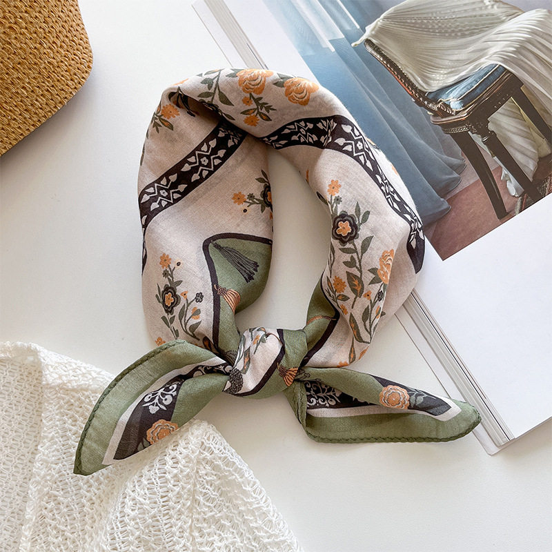 日本品质时尚韩版薄款真丝棉混纺丝巾女夏季轻薄丝棉领巾头巾方巾