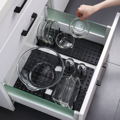 厨房抽屉式可伸缩沥水碗架防滑碗碟收纳架可调节餐具整理架水杯架