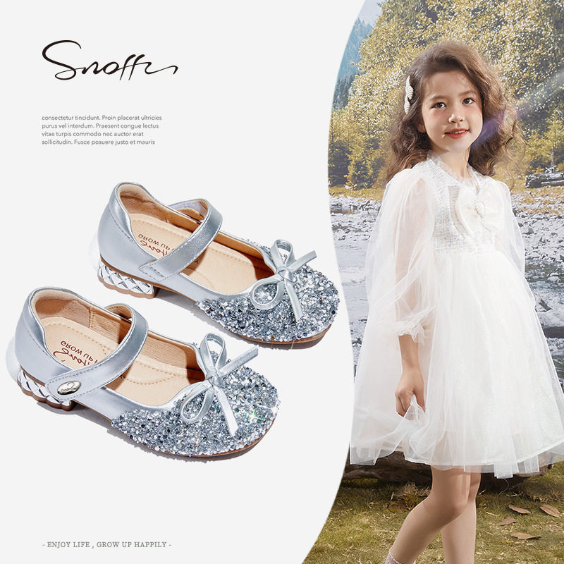 斯纳菲新款时尚公主鞋女童春秋季皮鞋儿童软底女孩洋气小跟新品