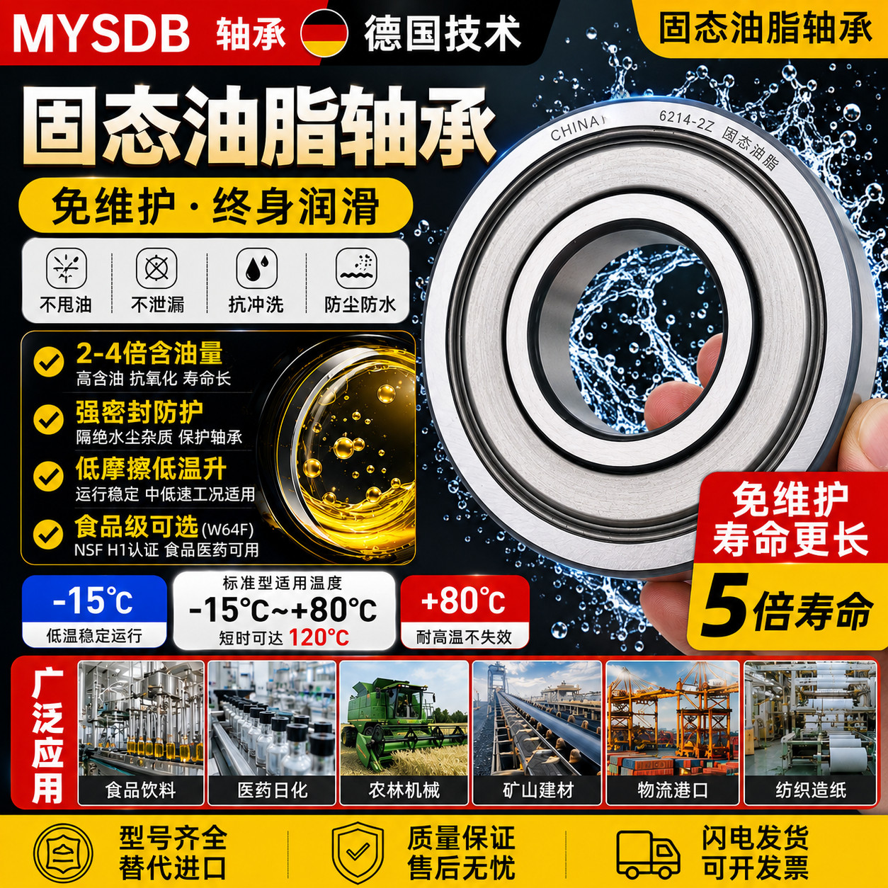 固体油脂SS6200 01 02 03 6204 6205 06 07 08不锈钢免维护轴承